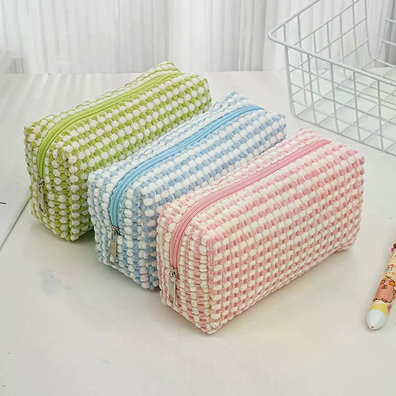 

Милая плюшевая косметичка для женщин, портативная дорожная большая косметичка на молнии, сумка для туалетных принадлежностей, сумки для хранения ручек