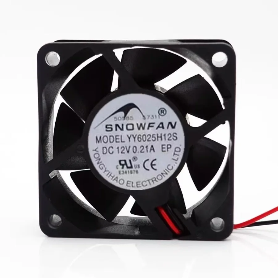 For SNOWFAN YY6025H12S 6025 DC12V 0.21A 6CM 2-Wire Dual Ball Cooling Fan