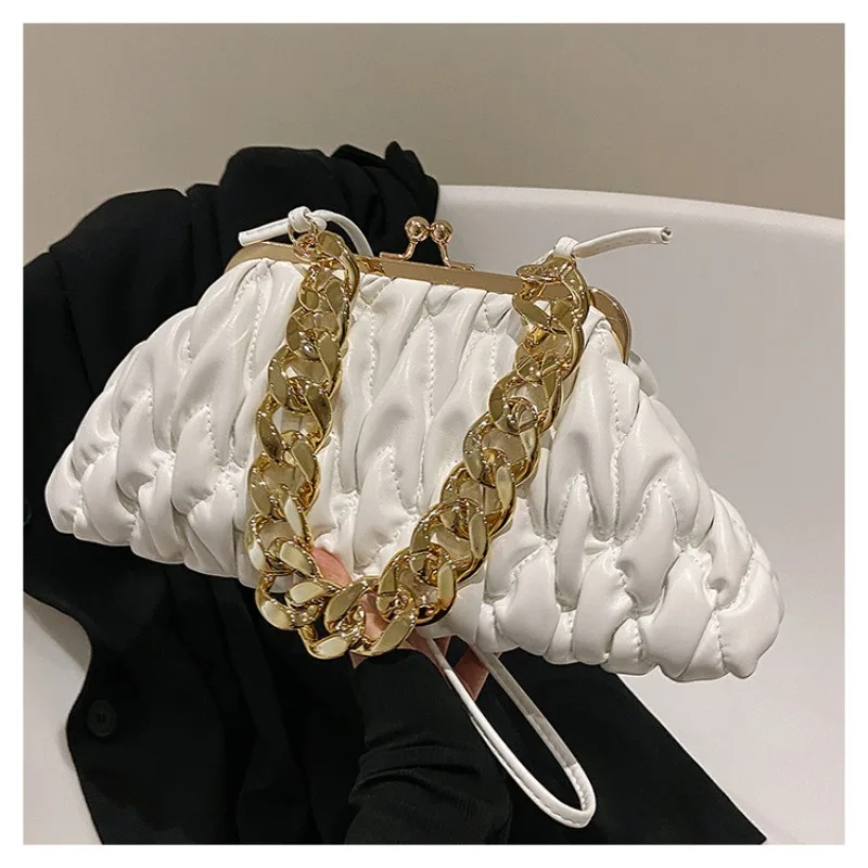 

2025 New Trendy Pleated Shell Bag - Clasp Design, High-Quality Chain, Handheld & Crossbody, Stylish Versatile, Elegant Chic