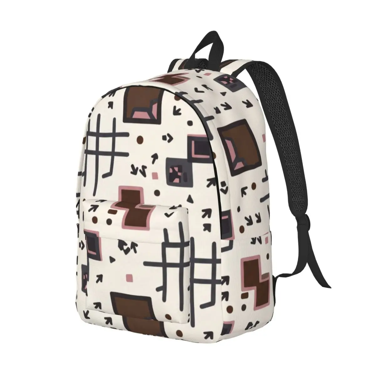 Men Casual Backpack Half Drop Commuter Arrow Square Urban Commuter Cream Chocolate Brown Cha Printed School Rucksack for Laptop