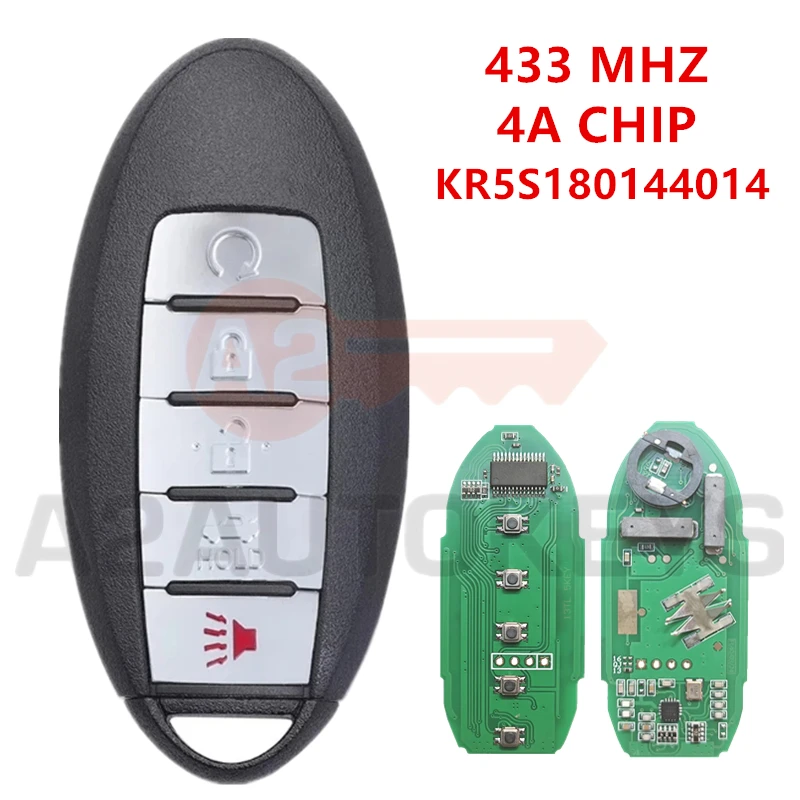 

A2AUTOKEYS KR5S 180144014 5 кнопок, 433 МГц, 4A чип, дистанционный ключ от автомобиля, для Nissan Altima Maxima 2013 2014 2015 2016 2017 2018 г.