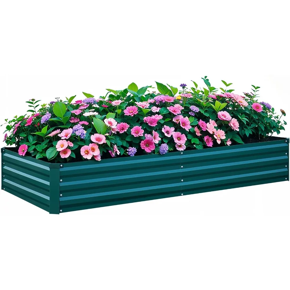 

Raised Garden Bed Green, 6x3x1ft Galvanized Raised Garden Beds Outdoor for Vegetables Flowers, Raised Bed Planter Box, Metal