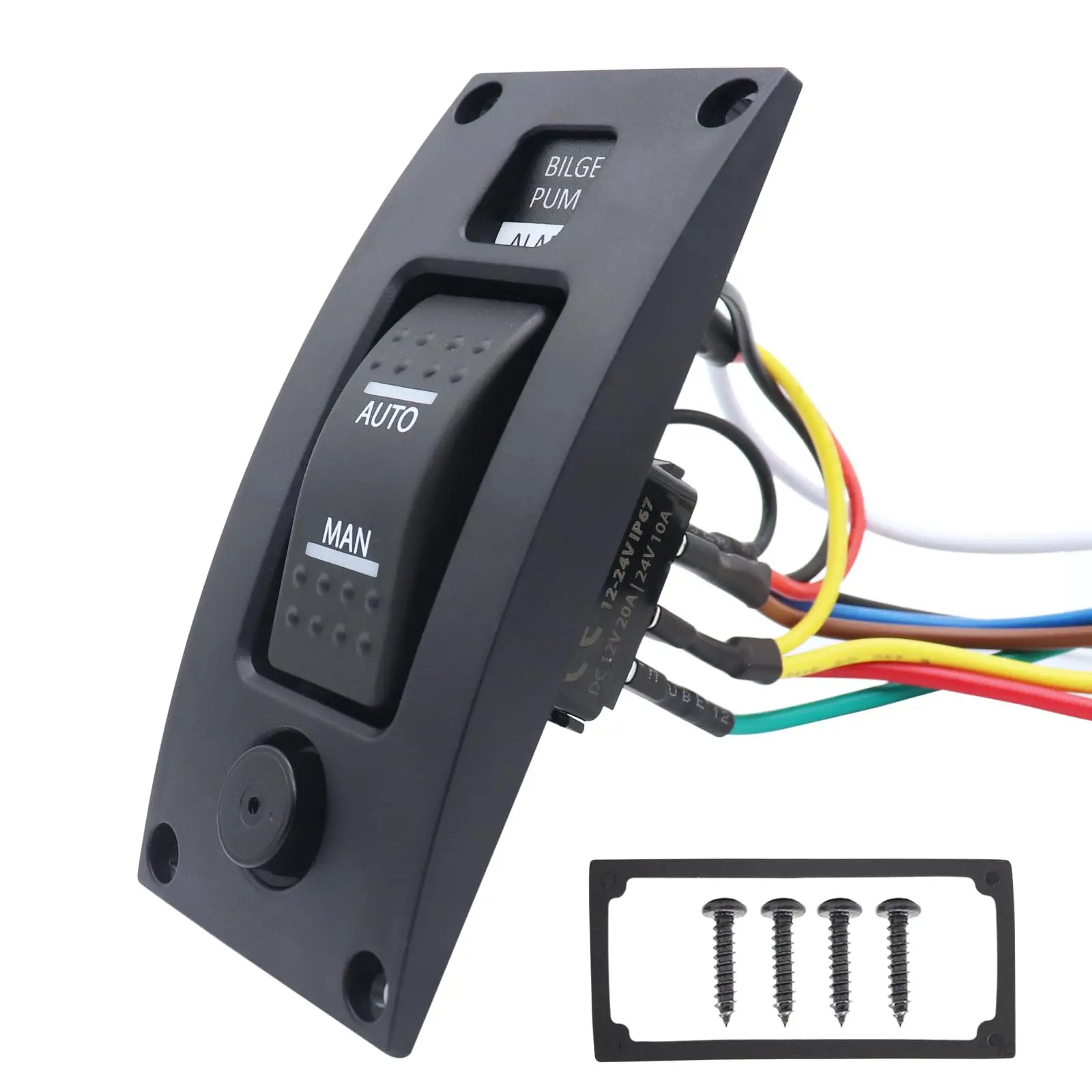 

12V/24V 3 Way Bilge Pump Control Switch Panel with Low Pressure Alarm Buzzer On/Off/On Switch for Boat Bilge Pumps Yacht Camper
