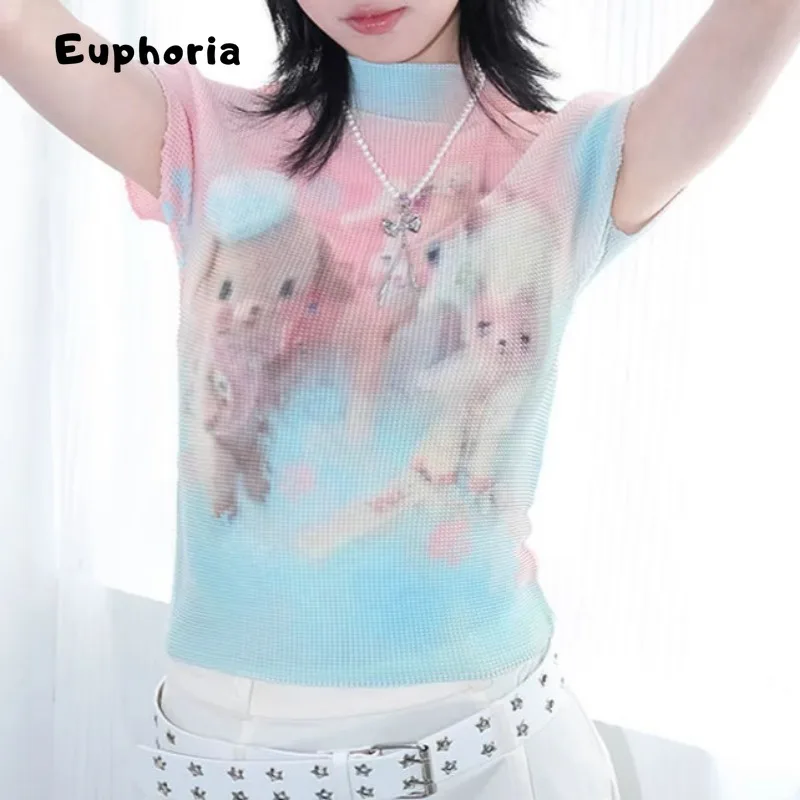 Euphoria Women Shoujo Harajuku Kawaii Crop Top Coquette 2000s T-Shirt Short Sleeve Tees Gyaru Japanese Y2k Coconut Girl 2000s