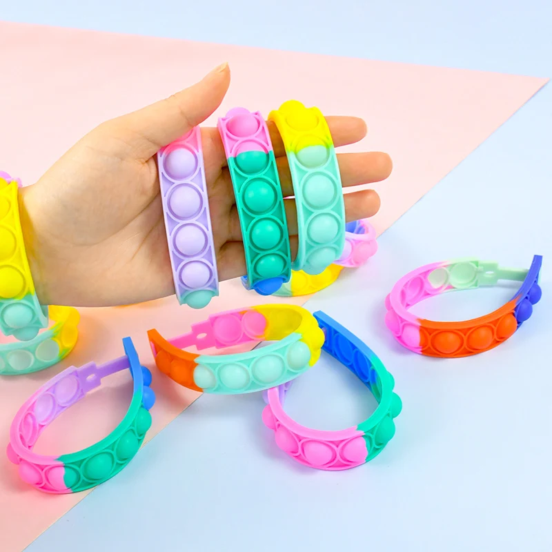 Pulsera de silicona colorida, ansiedad sensorial para autismo, adultos, Pops, burbuja, hoyuelos simples, juguete antiestrés, juego de juguetes