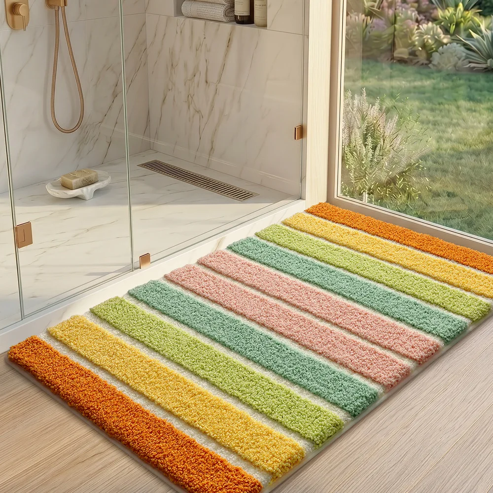 Colorful Piano Key Bath Mat, Thickened Flocked Bathroom Rug, Absorbent Quick Dry, Fade Resistant Lint Free Machine Washable
