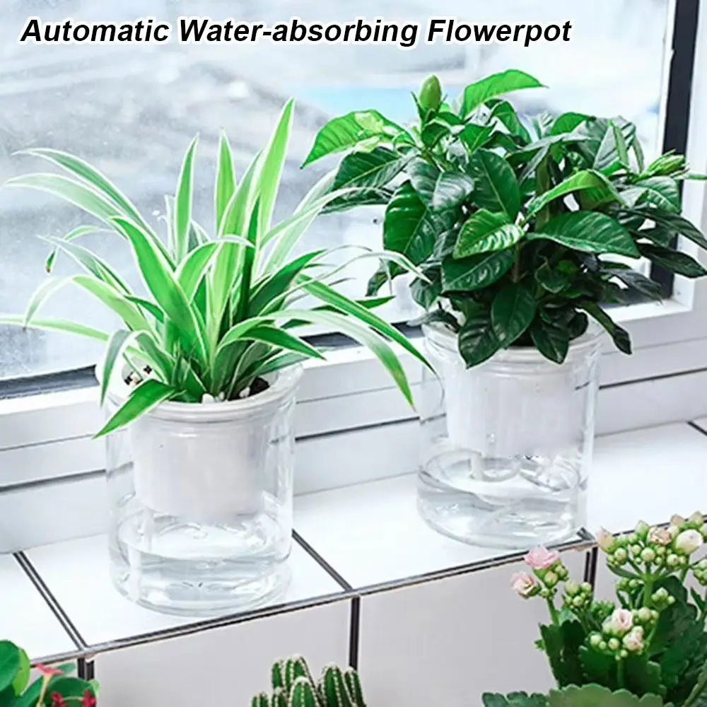1Pcs Automatic Water Absorption Flower Pot Double-layer Transparent Hydroponic Planter Plastic Self Watering