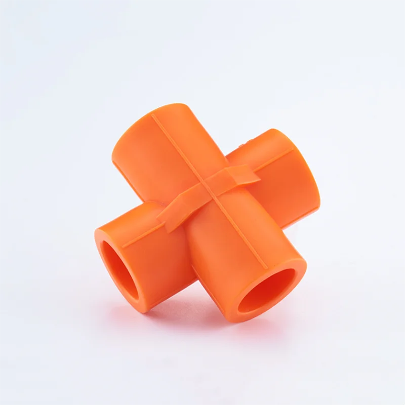 Orange PPR water pipe hot melt connection fittings with an inner diameter of 20mm and 25mm, four way bridge (5 pieces)