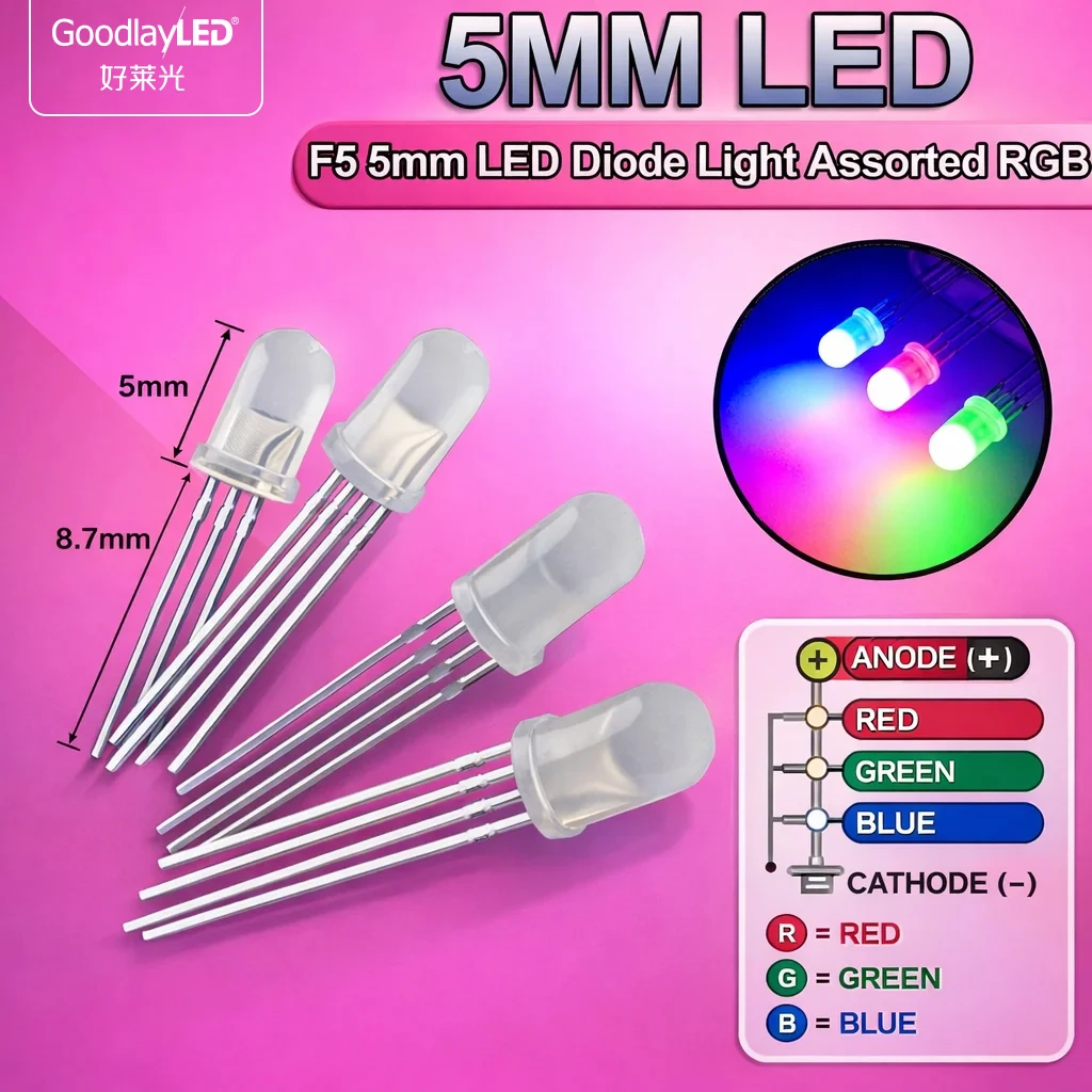 1000PPCS 4Pin 5MM RGB LED Diode F5 Common Cathode Anode Tricolor LED Light Emitting Diode
