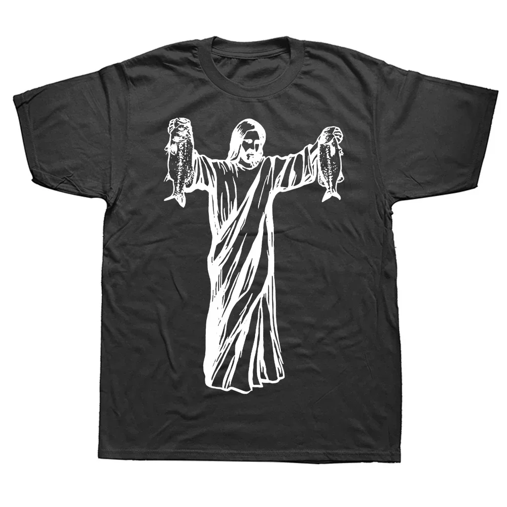 الصيد يسوع تي شيرت الرجال النساء حجم كبير س الرقبة الشارع الشهير المتضخم Harajuku موضة اليومية عادية للجنسين تيز