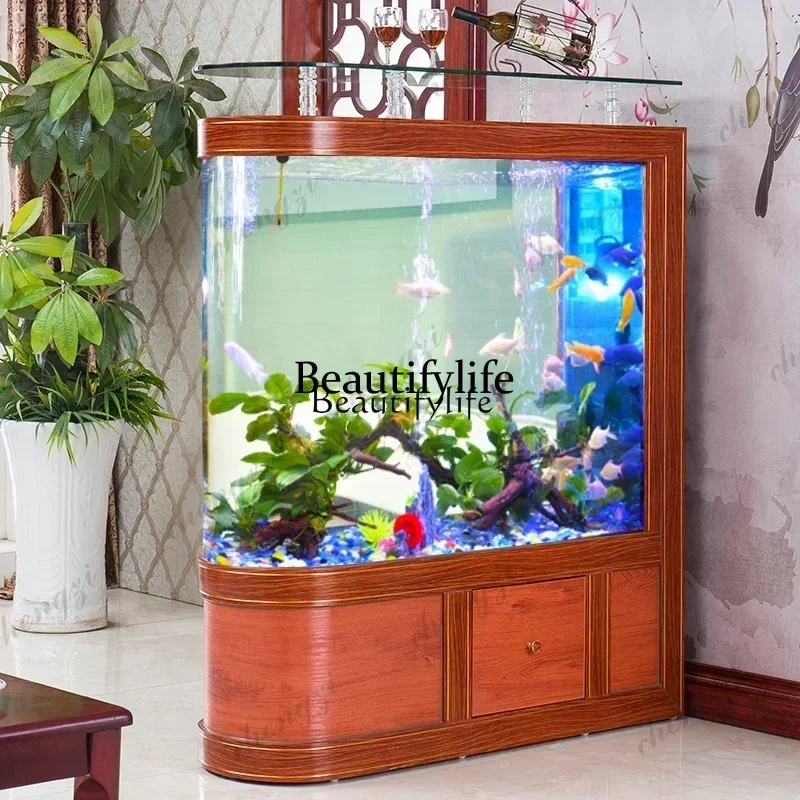 S173  New Fish Tank High Cabinet Living Room Large U-Shaped Floor Screen Partition Landscaping Glass Aquarium
