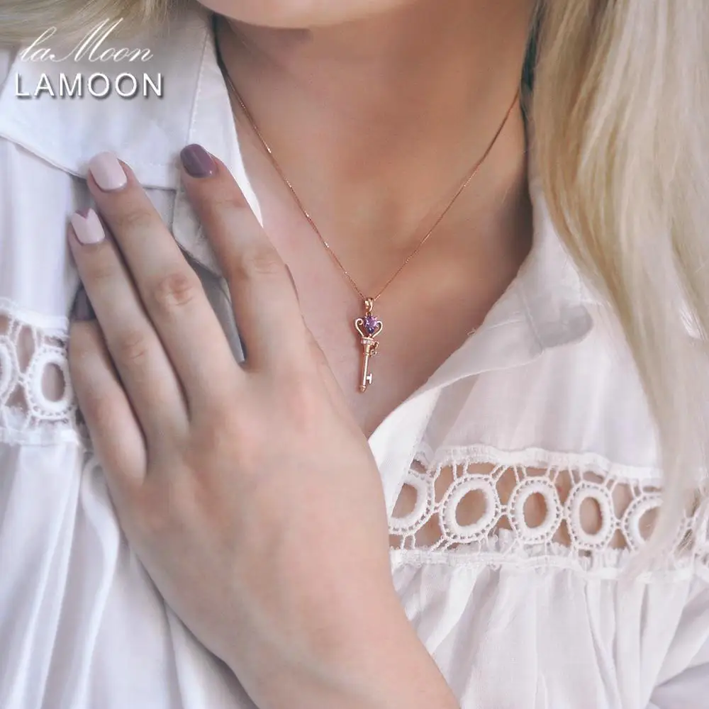 ラマムーン-ネックレススターリングシルバー925,ラインストーンとローズゴールドメッキチェーンmni004,ジュエリー