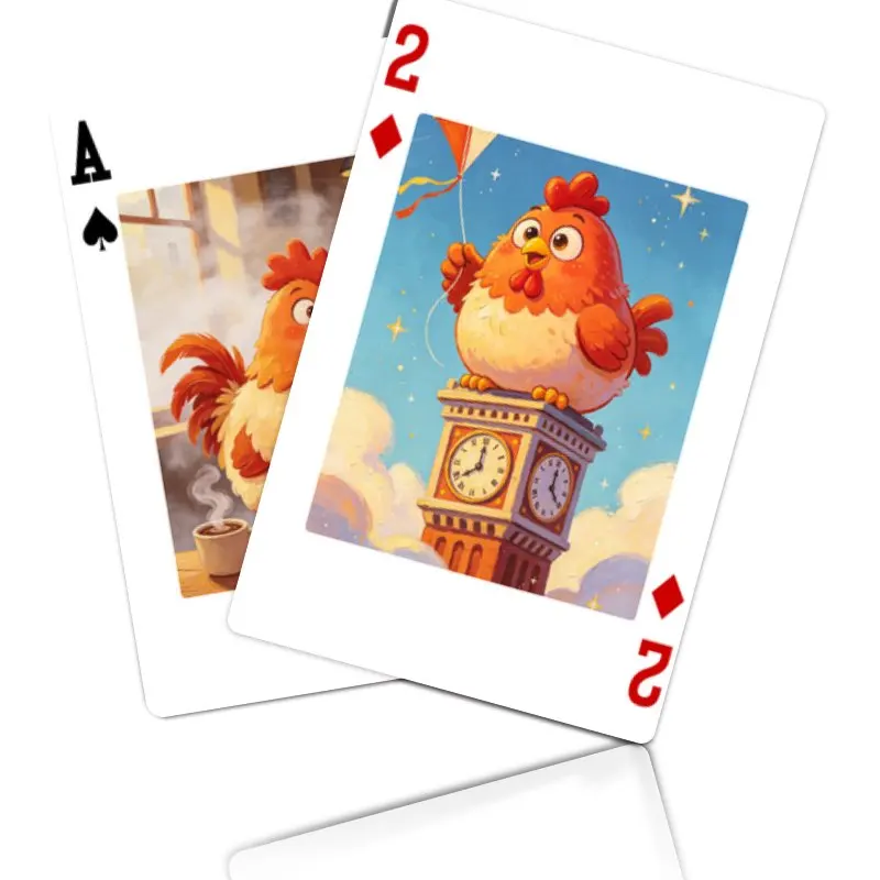 54-Piece Poker Deck,Adorable Cartoon Rooster with Coffee Shop Themed Playing Cards,Ideal for Family Game Nights and Party Games