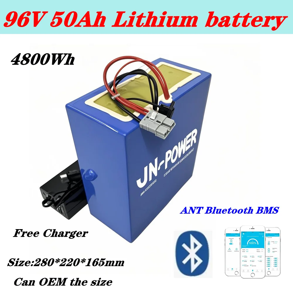 High-discharge 4800Wh 23S10P 21700 lithium-ion battery 96V50AH Ant BMS for 5000W, 10KW robot motor, scooter, motorcycle  charger