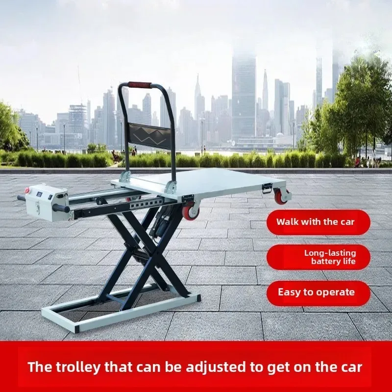 

Portable electric hydraulic lift flat trolley scissor type Simrek truck loading and unloading