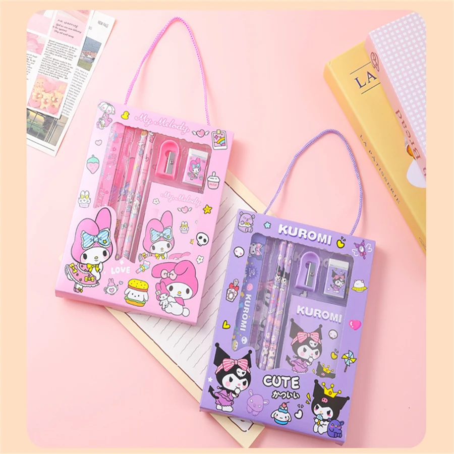 6pcs/set,  Back to school supplies，Stationery Gift Set - Cartoon-Themed School Supplies With Notebook, Ruler, Pencil, Sharpener,