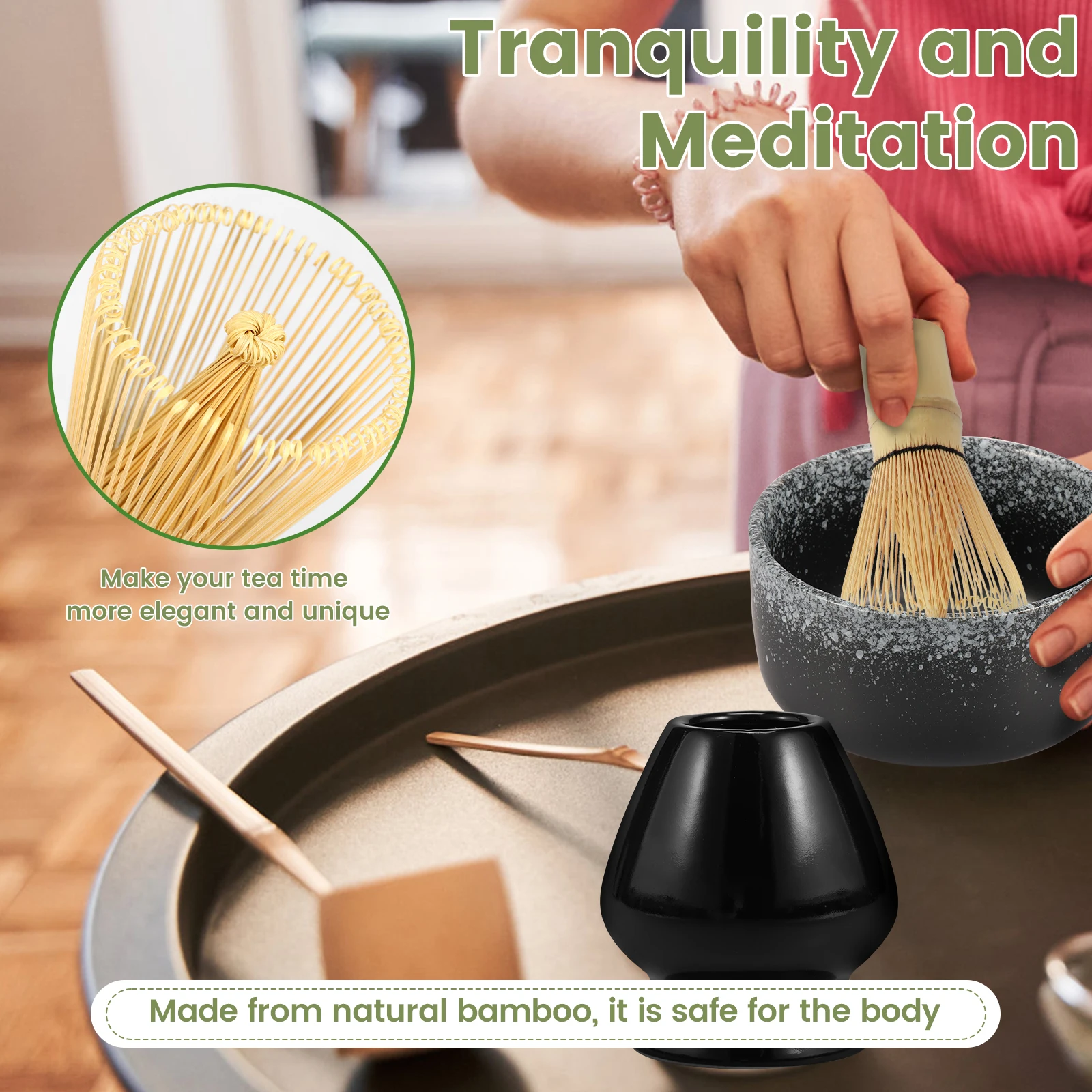 7Pcs Matcha Whisk Set Complete Matcha Making Set with Ceramic Bowl Matcha Whisk Ceramic Whisk Holder Tea Scoop Tea Strainer image 3