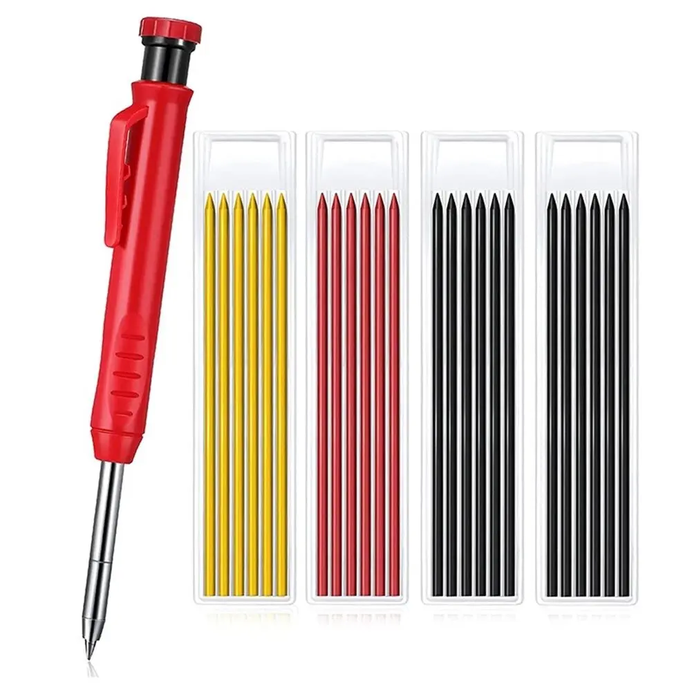 Allsome Solid Carpenter Pencil With Multi Colors Refill Joiner Marker Woodworking Pencil Marking Tool Built-In Sharpener