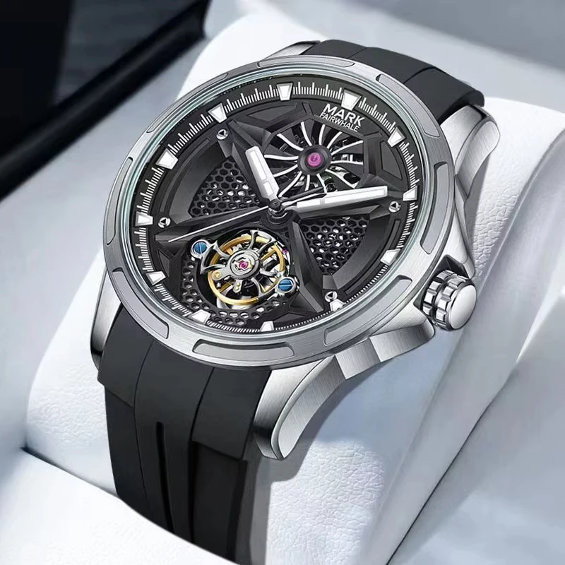 

Mark Fairwhale Men's Automatic Movement Tourbillon Watch Sports Rubber Strap Waterproof Fashion Mechanical Watch