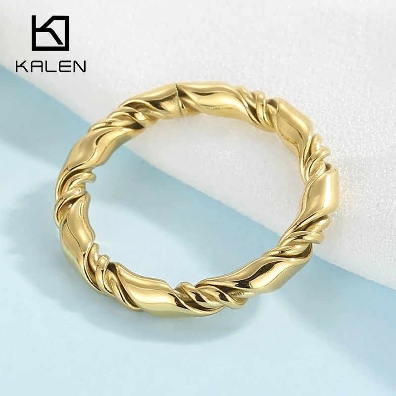 KALEN Material Elegant Ring For Women Simple Cute Stainless Steel Gold Plated Ring Jewelry Accessories