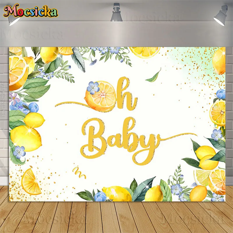 

Mocsicka Oh Baby Backdrop Yellow Lemon Newborn Birthday Party Gender Reveal Decoration Props Baby Shower Background Photo Studio