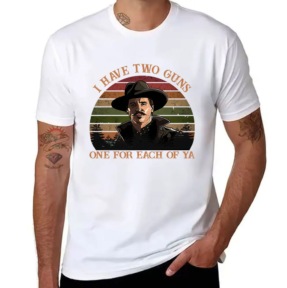 Men's Cotton T-Shirt I Have Two Guns One For Each Of Ya Tombstone Doc Holliday Vintage Graphic Tee Western Cowboy Style Casual