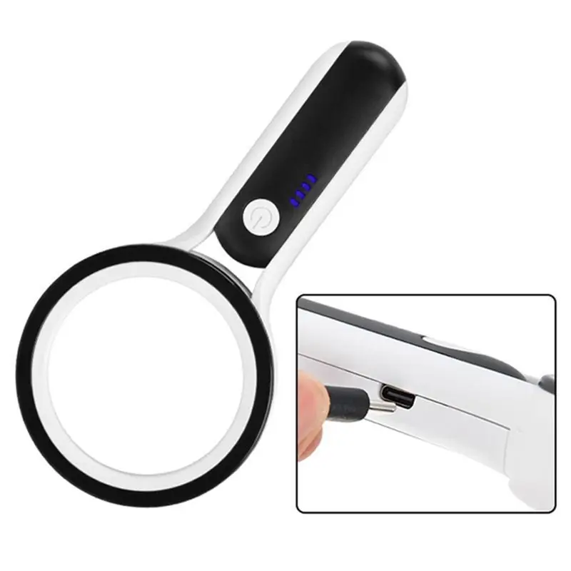 ABXF-Reading Magnifier 30X Handheld Magnifying Glasses USB Rechargeable Loupes With 24 LED Light For Jewelry Identification