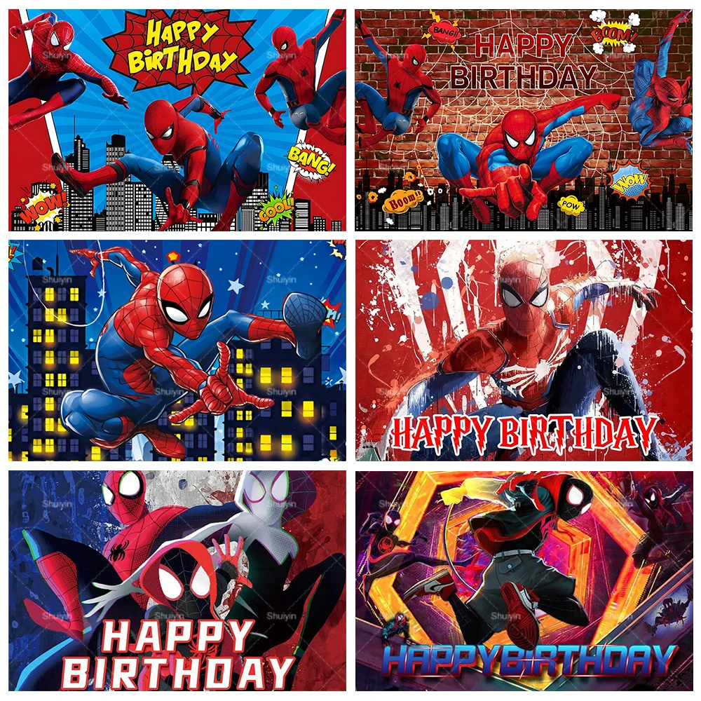 

Spiderman Theme Backdrop Boys Birthday Party Decorations Photography Background Baby Shower Customized Banner Photo Studio Props