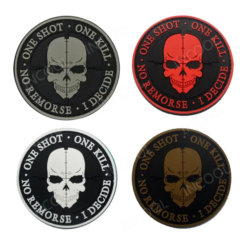 Sniper Embroidered Patches One Shot One Kill Patch Airsoft Send it Zombie PVC Rubber Skull Patches For Clothing Backpack