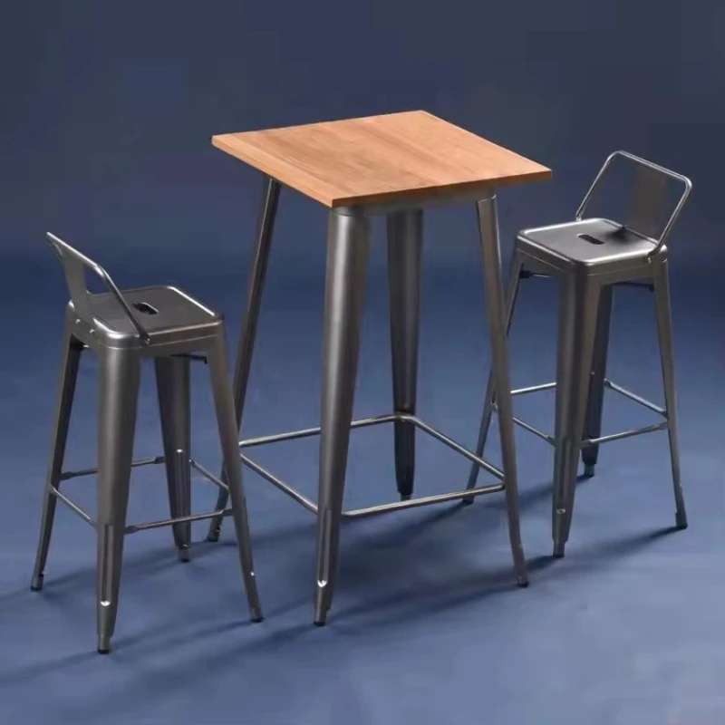 Modern luxury classic square solid wood bar counter tall metal black and white finish durable
