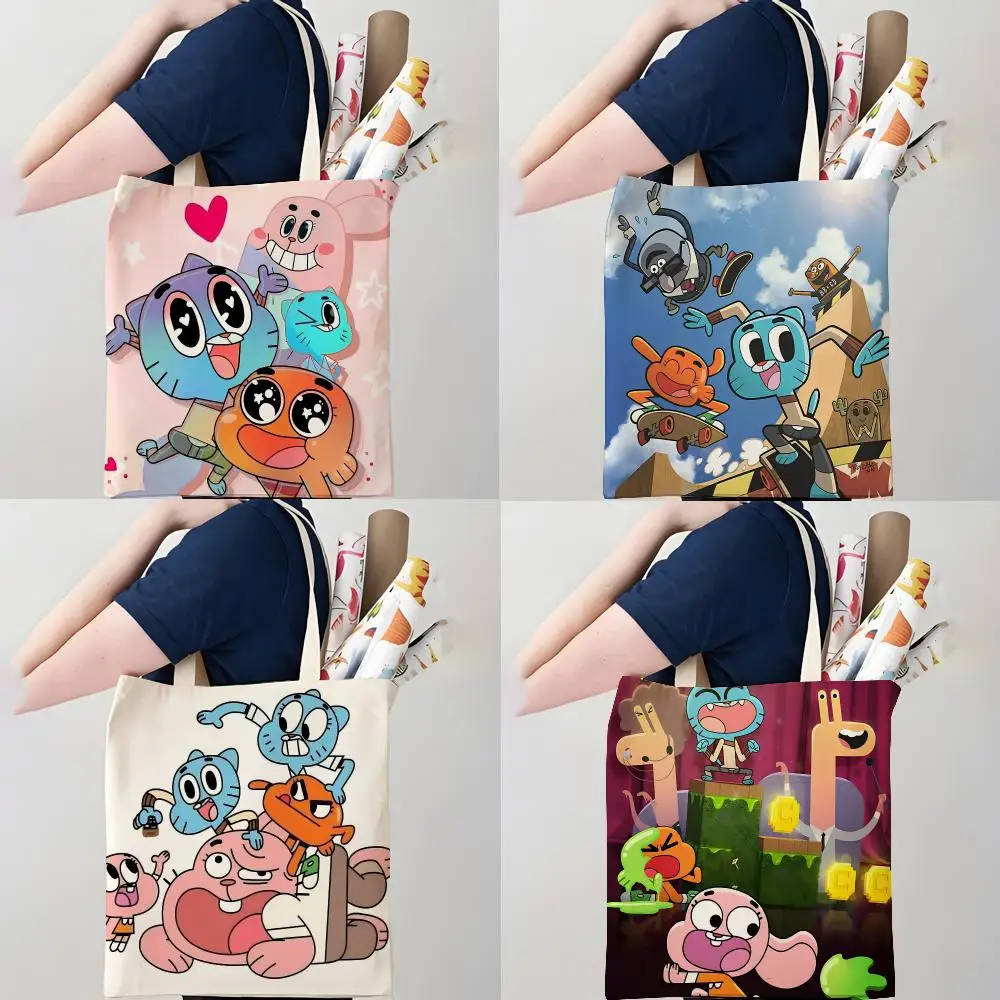 A-Amazing World G-Gumball Storage Bags Canvas Double-Sided Print Tote Bag Large Capacity Shoulder Fashion Shopping Handbag
