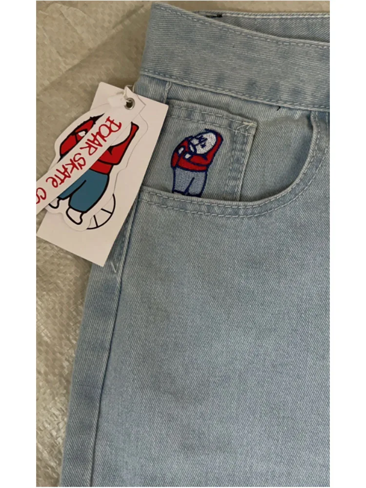 

Джинсы Y2K Брюки с вышивкой Уличная одежда Готический мультфильм Синие мешковатые джинсы Ретро Панк Рок Джинсовые брюки с высокой талией