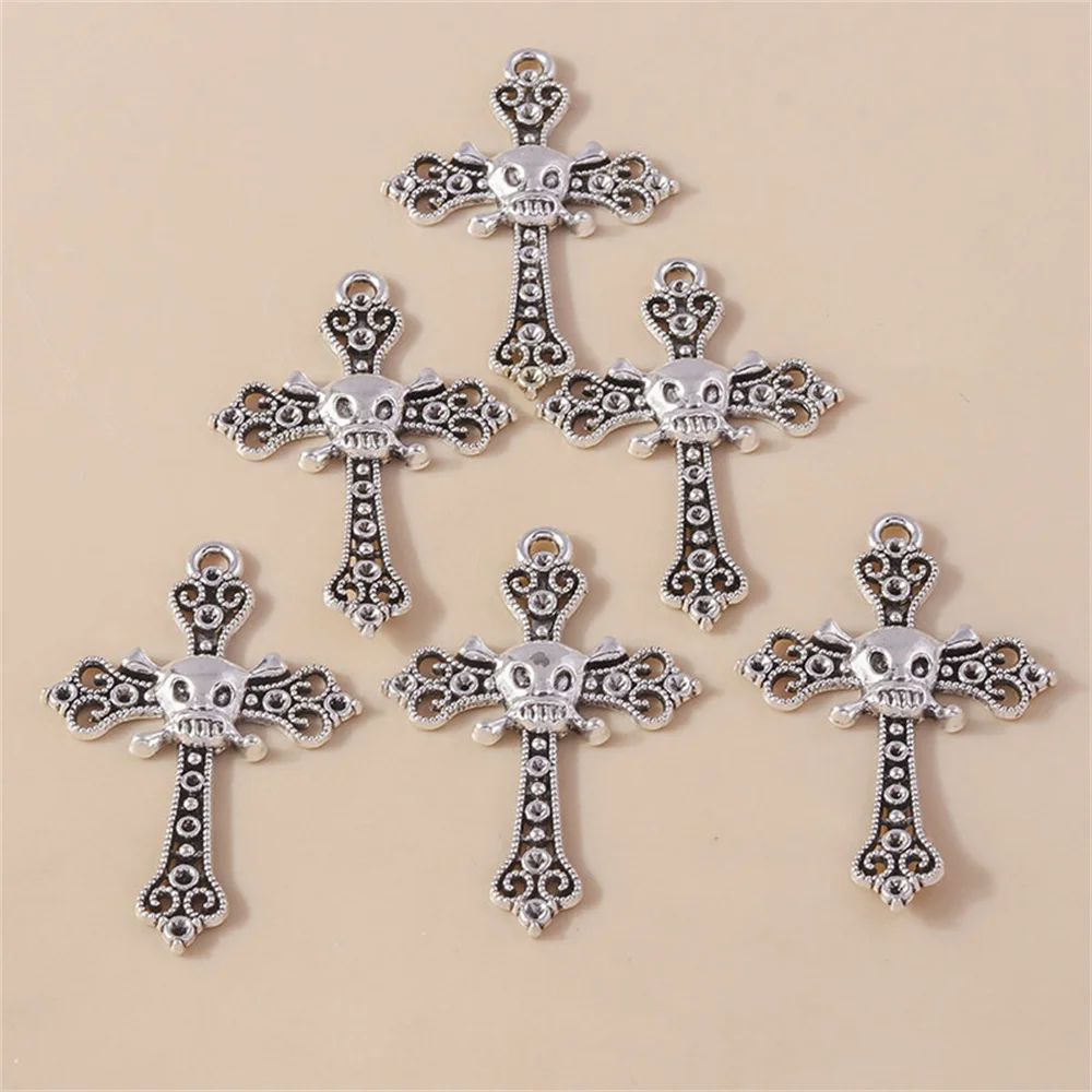 4 Stück 38*58mm Punk-Totenkopf-Kreuz-Anhänger aus Metalllegierung, Vintage-Gothic-Kreuz-Anhänger für DIY-Armbänder, Halsketten und Schmuckherstellung – Detail 4