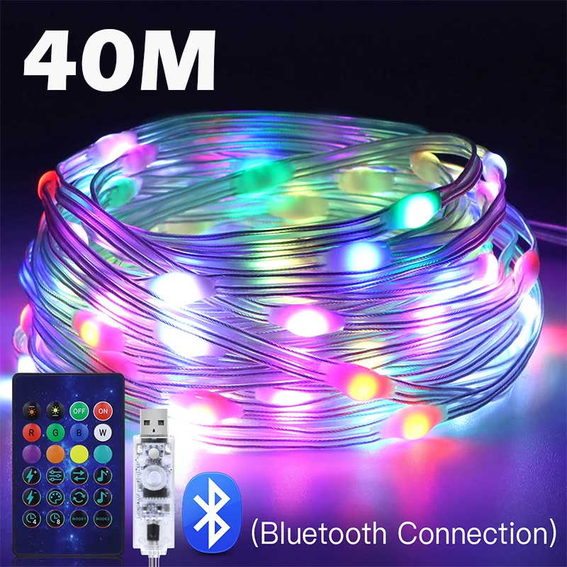 WS2812B USB Fairy Lights Bluetooth LED String Fairy Lights Dreamcolor RGBIC Party Christmas Lights Wedding Decoration Garland