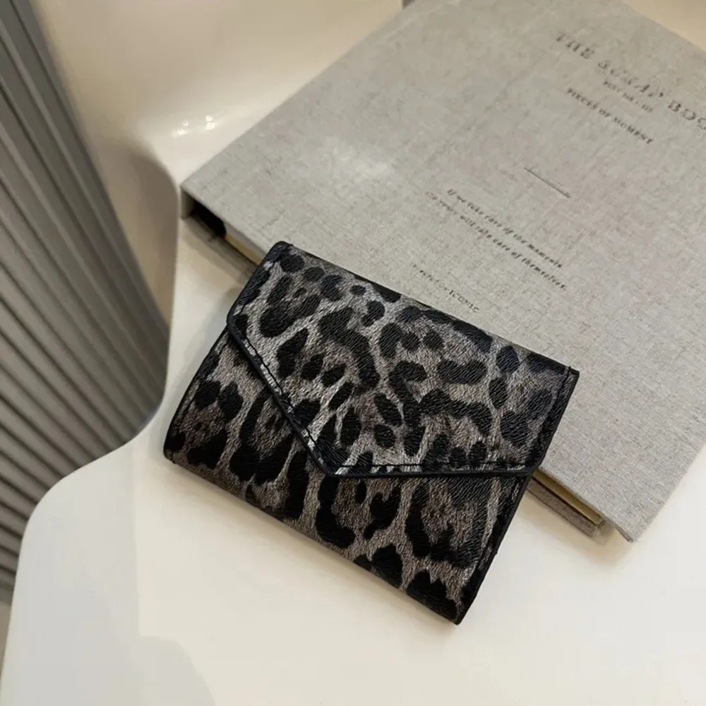 Mini Elegant Leopard Short Wallet Korean Style PU Leather Envelope Clutch Bag Handbag Card Holder Coin Purse Outdoor