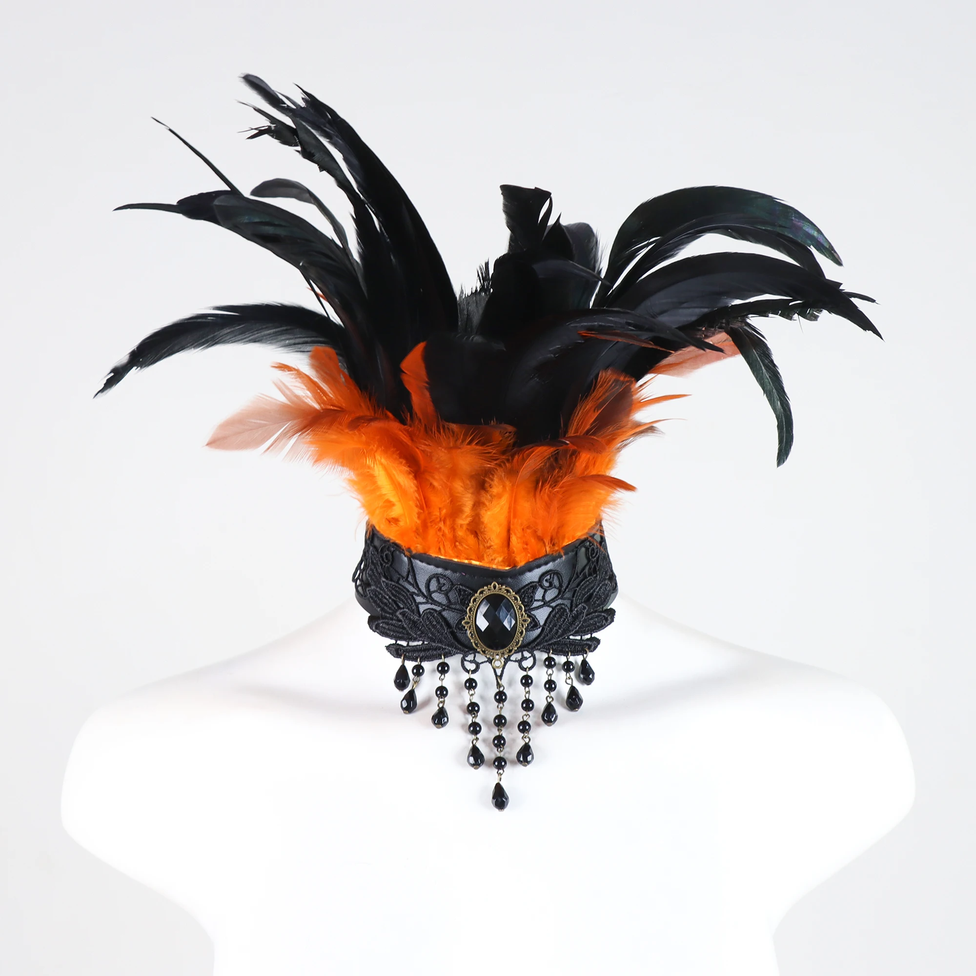 Feather Fake Collar, Neck Accessory Adjustable PU Leather with Feather Wrap Collar, Suitable for Cosplay and Halloween Party