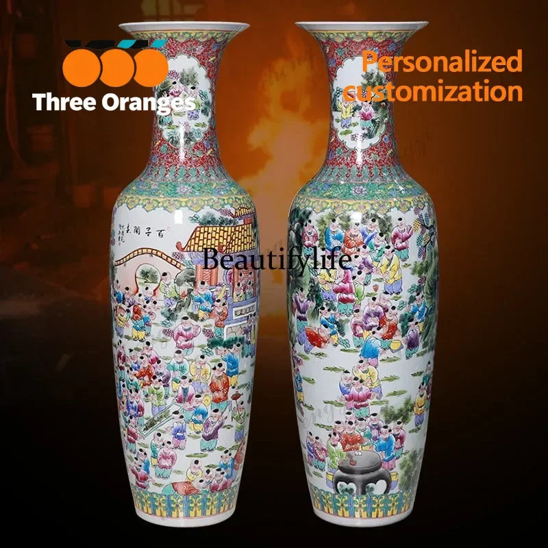 R134 Hand painted pastel ceramics floor-to-ceiling large vase Jingdezhen Chinese home furnishing living room decoration ornament