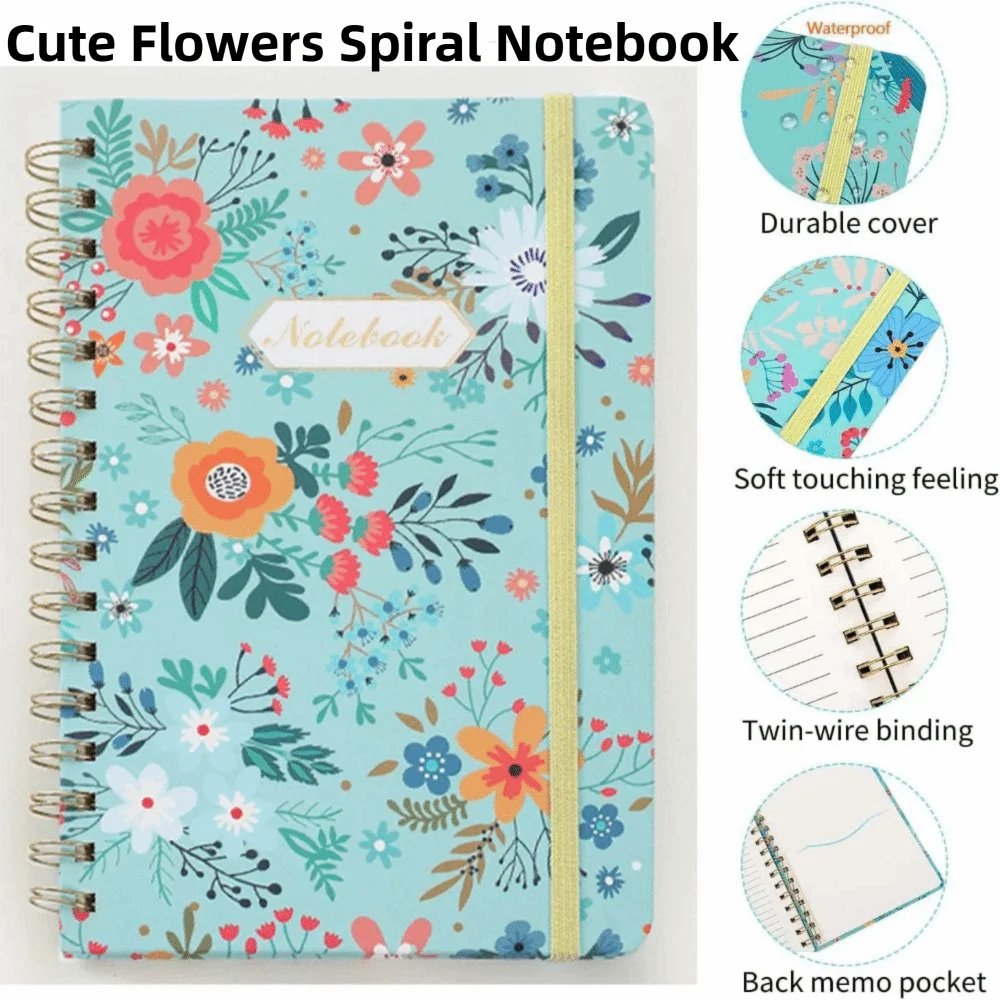A5 Spiral Notebook 5.7 X 8.5inch Cute Flowers Hardcover Spiral Diary Notepad 160 Pages Artfan Notebook Journal