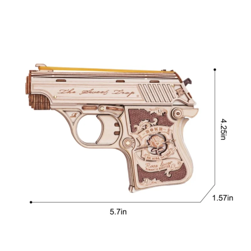 Robotime Rokr มินิปืนของเล่น 3D ปริศนาไม้ยาง Band ปืนของเล่นสําหรับผู้ใหญ่วัยรุ่น Funny Building Block ชุดประกอบง่าย LQ502