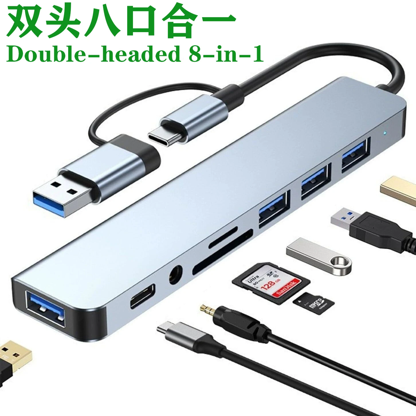 8 in 1 USB C Hub Type C Splitter to 4K HDMI 5Gbps USB 3.0, S