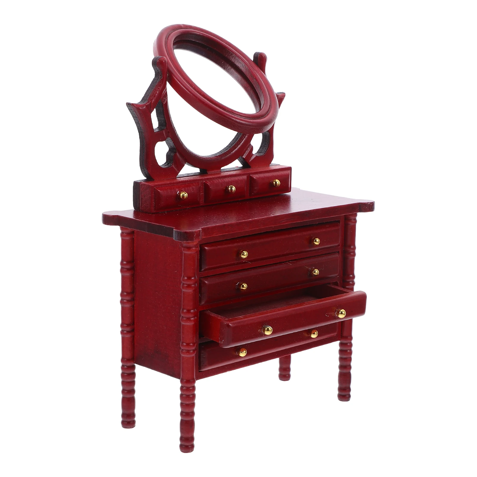 Mesa de tocador para casa de muñecas en miniatura, escala 1:12 con cajones de espejo, Mini tocador de madera para casa de muñecas, muebles de dormitorio Mini