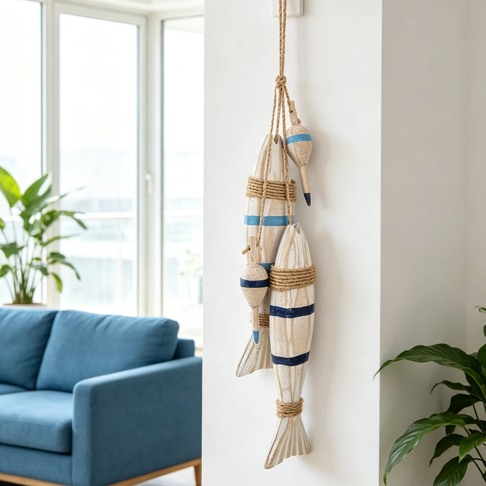 Mediterranean Style Wooden Fish Hanging Wall Decor Carved Vintage Nautical Ocean Ornament Coastal Beach Themed Wood Fish