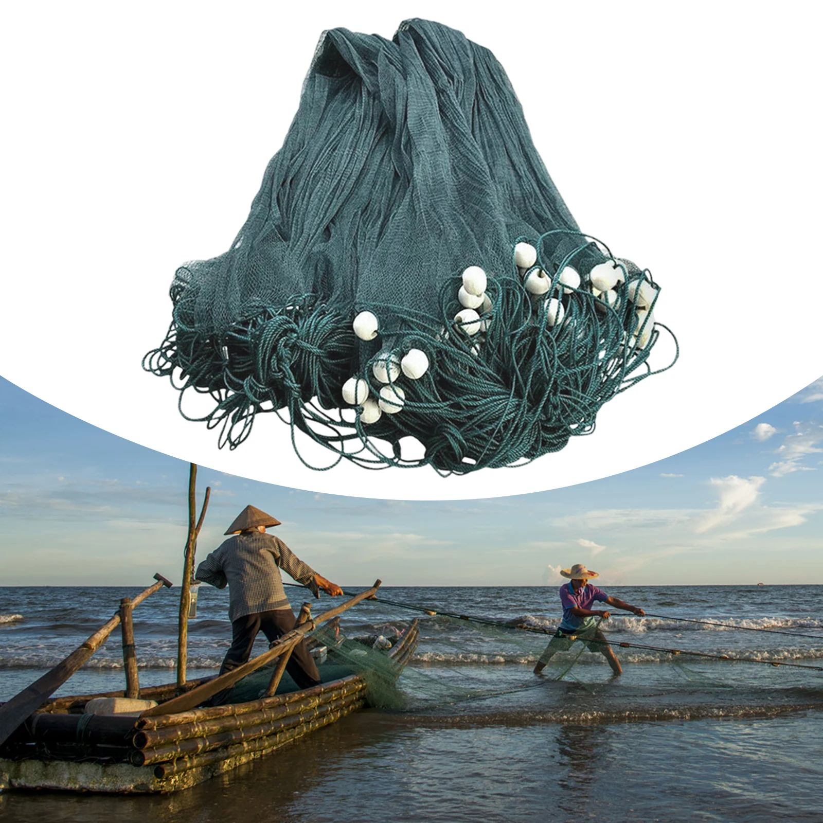 

6.5 X 33ft Polyethylene Fishing Cast Net with Weighted Net and Enlarged Floating Ball Pendant for Fishing At Sea, Lake,and River