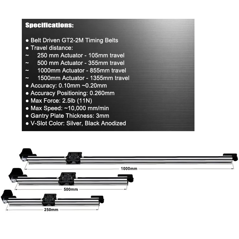 Openbuilds V-Slot NEMA17 Attuatore lineare Kit guidato a cinghia con motore passo-passo Nema17 Tavolo scorrevole con movimento CNC Viaggio 105-1355mm