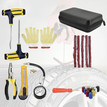 Car tire repair kit puncture plug tools tire rubber strips for puncture emergency mixing glue repair tool kit