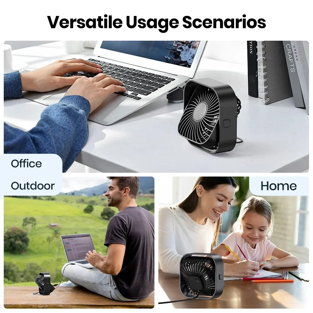 TOPK Mini ventilador portátil USB, mesa de ventilador eléctrico personal de escritorio, ventiladores de pie para habitación, viento de 3 velocidades 360 ° Giratorio para Camping Quie