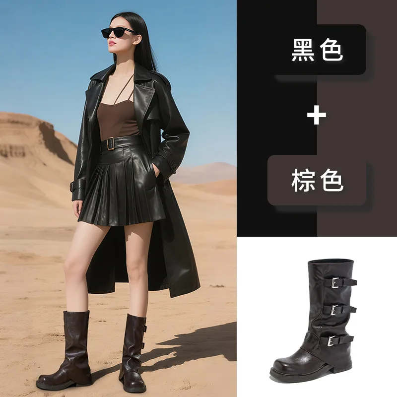 Long boots 2025 autumn boots Western cowboy boots British style pile boots versatile knight boots for women