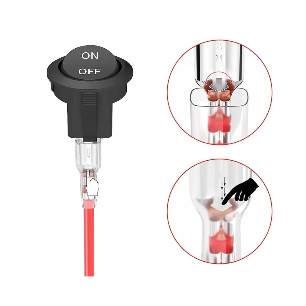 Mini Size 2 Pin Round Rocker Switch Black ON-OFF SPST Switch 12 Volt DC Terminal 15CM on Off Switch Car Automotive