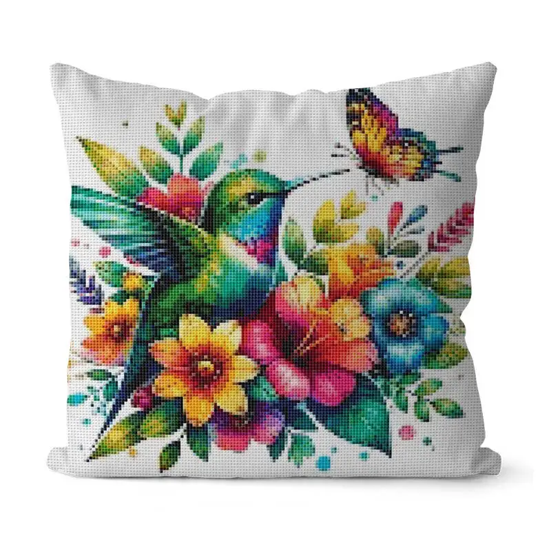 11ct Printed Canvas Cross Stitch Pillow Bird Butterfly Flowers Full Kits Embroidery Needlework Wall Decor
