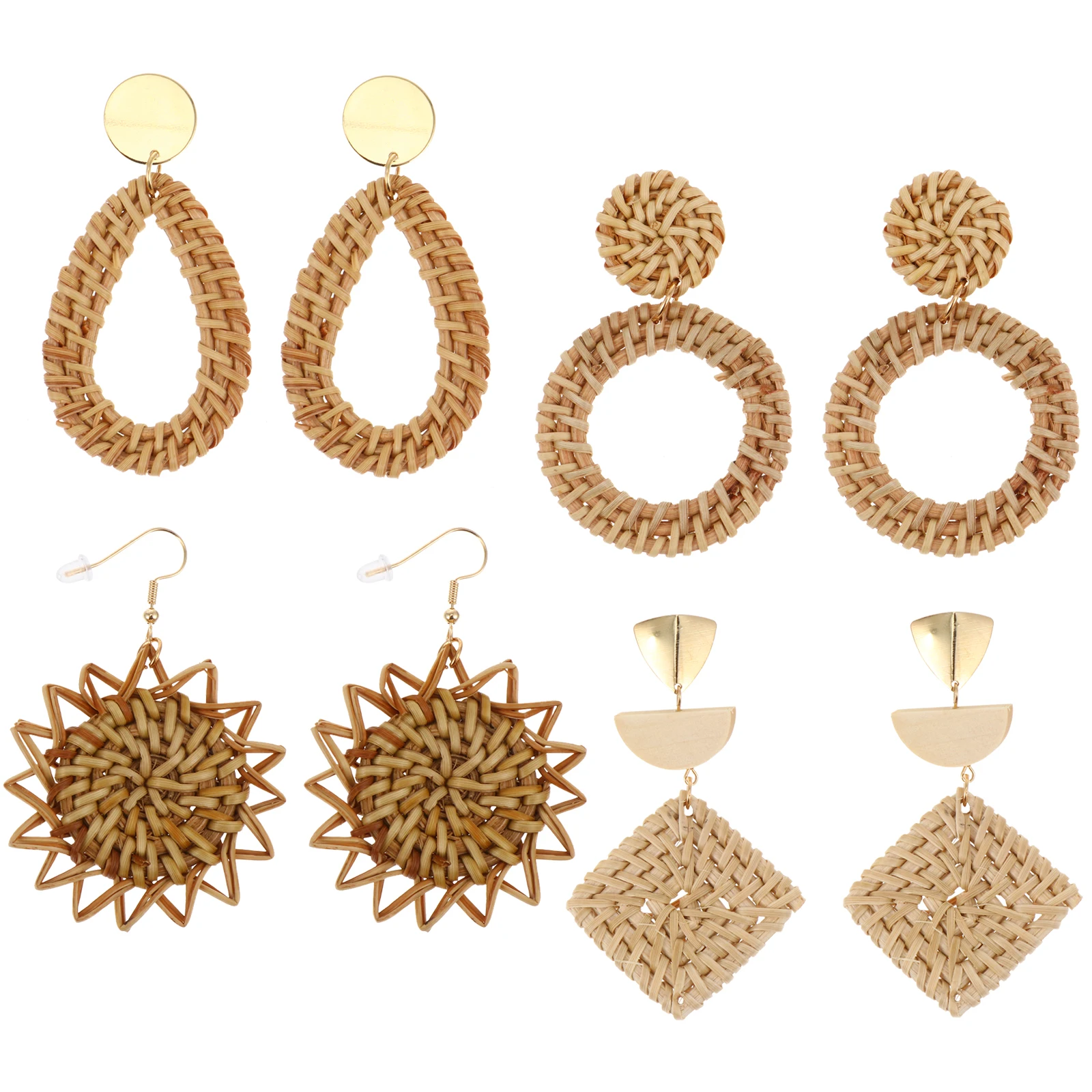 

Retro Braided Earrings Vintage Assorted Color Hand-woven Wood Girls Easy-to-wear Dangle Stud Earrings for Women Lightweight